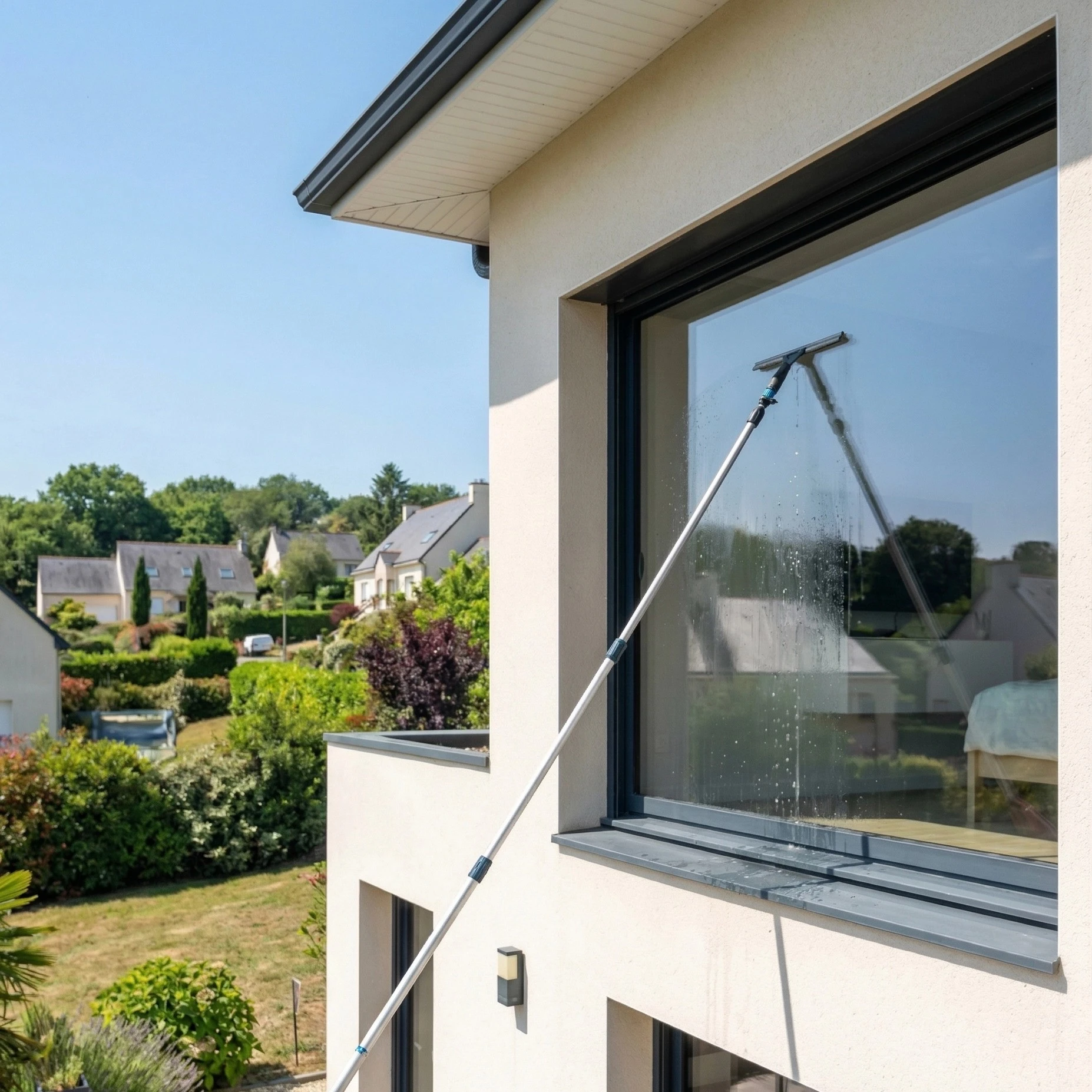 Nettoyage de vitre en hauteur avec perche télescopique